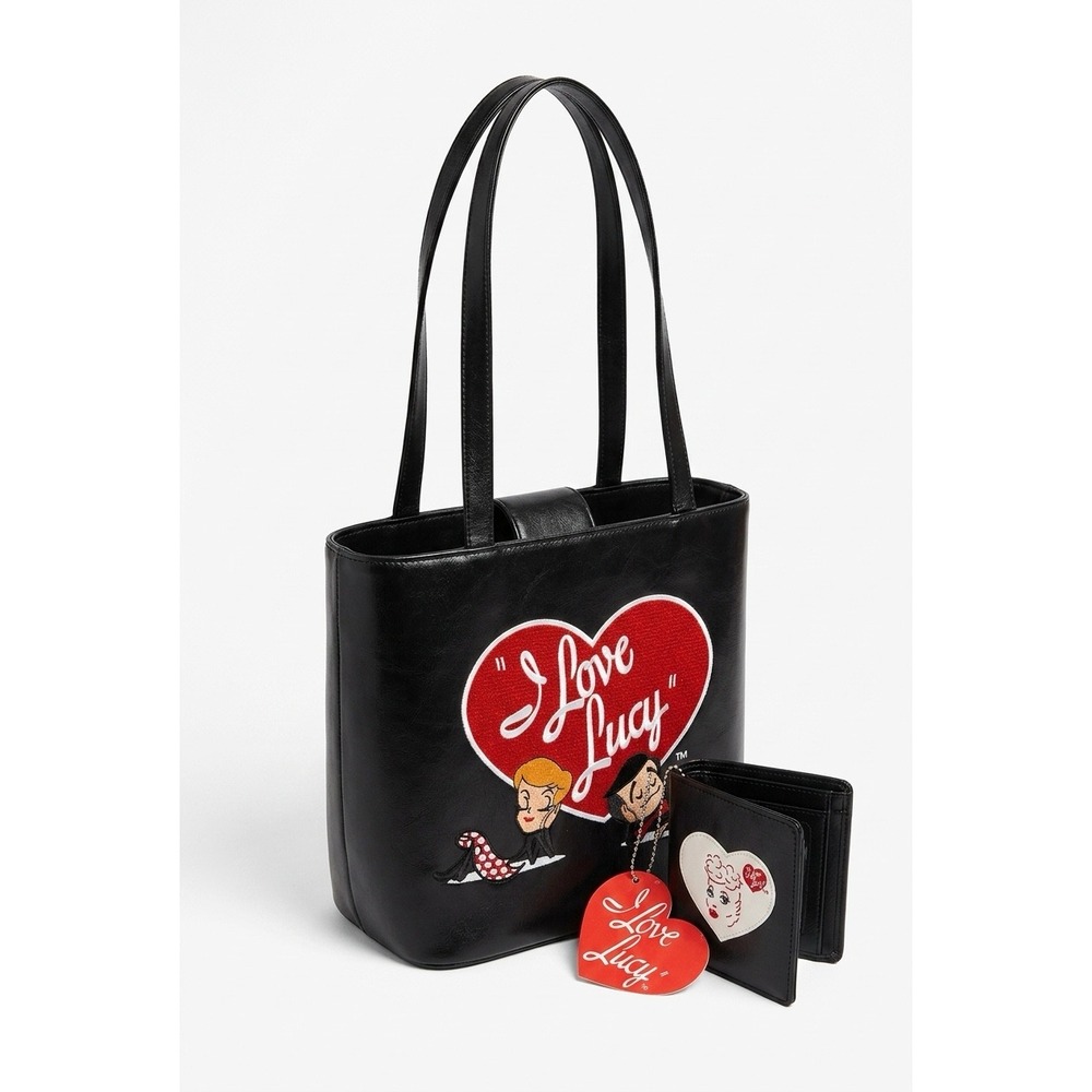 I Love Lucy Black Tote Bag and Wallet Set Lucille Ball Desi Arnaz Retro Heart